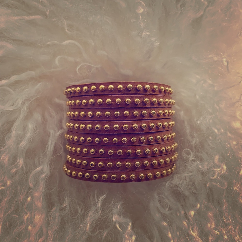 Cara Couture Genuine Leather Gold Mini Stud Cuff
